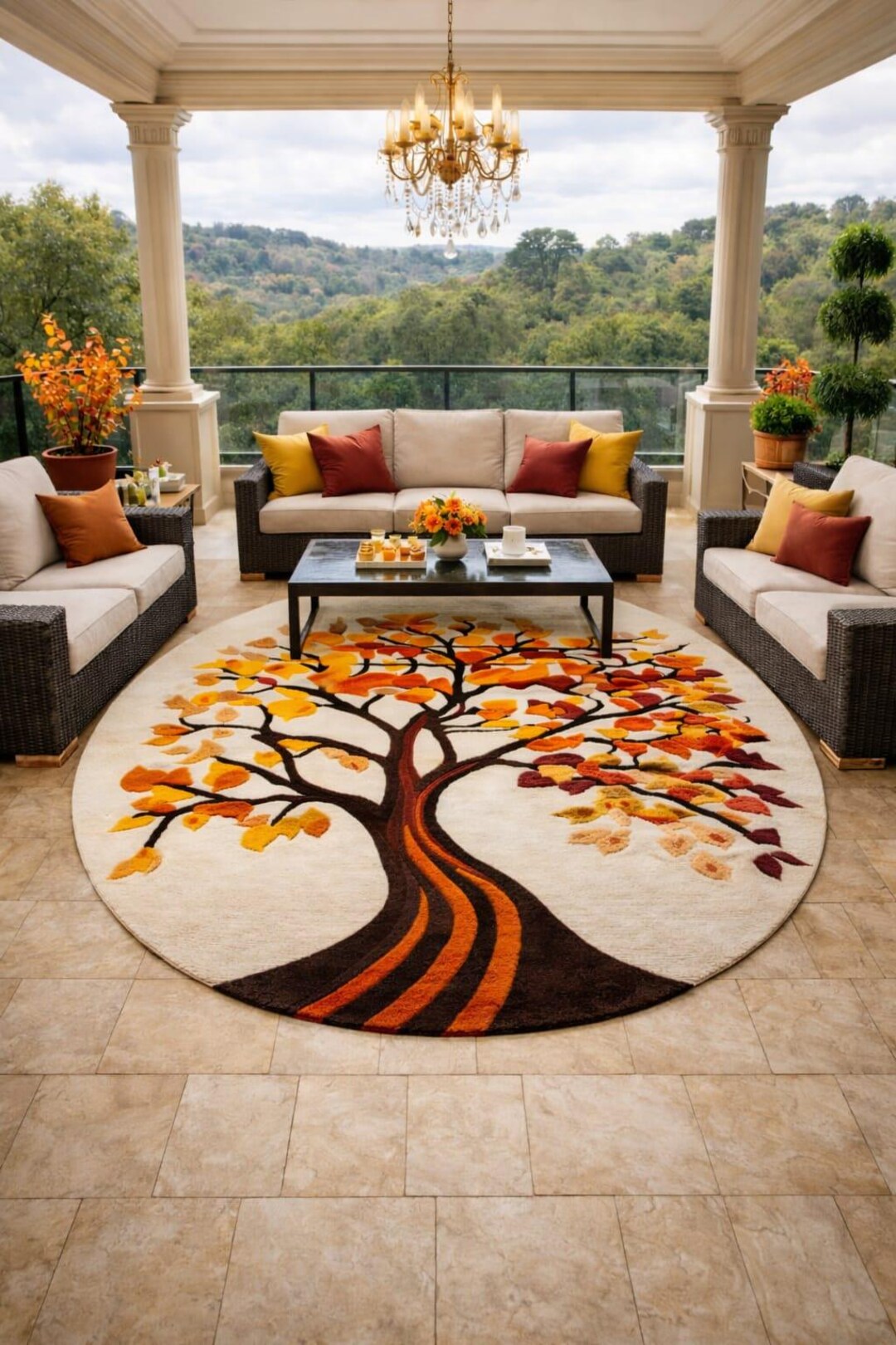 Autumn Tree Area Rug, Modern Fall Leaves Carpet, Nature Inspired Tufted ...