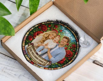 Custom Watercolor Family Portrait Suncatcher, Personalized Photo to Stained Glass Style, Mother’s Day Gift, Family Photo Ornament