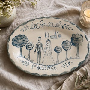 Personalisierter ovaler Keramikteller – Individuelles Hochzeitsgeschenk, Einzugsgeschenk, Erinnerungsstück zum Jahrestag, Geschenk zur Geburt