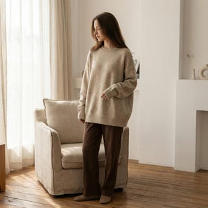 Cozy Loose Knit Sweater - Minimalist Soft Pullover, Slouchy Neutral Knit Top, Casual Drop Shoulder Autumn Winter Wear