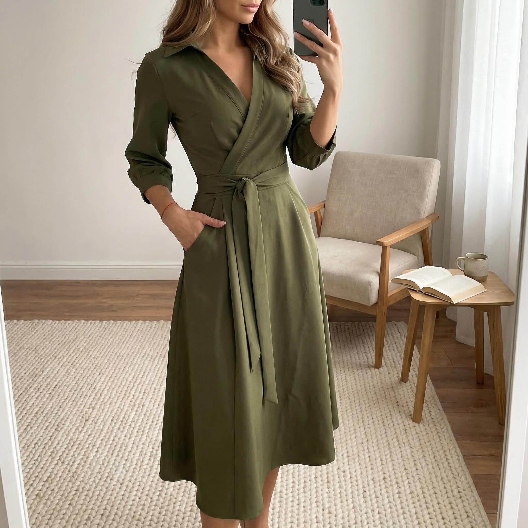 empire waist womens dresses Ever-Pretty Plus Size Empire Waist A-Line V-Neck Long Sleeve Dress with Long Lantern Sleeves main image 0