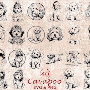 Cavapoo Silhouette SVG PNG Clipart, Dog Breed Vector Files