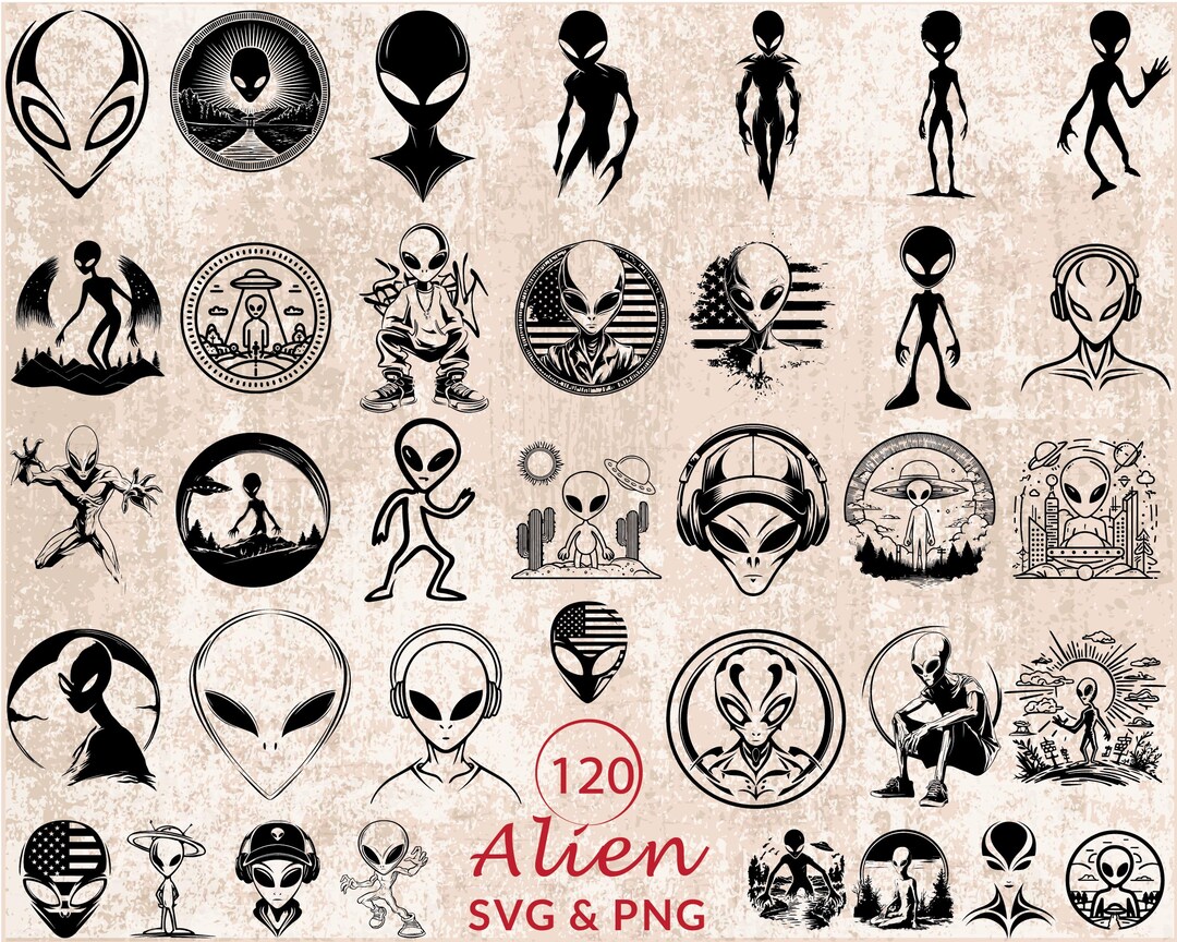 Alien Silhouette SVG PNG, UFO Alien Clipart for Cricut Space Sci Fi ...