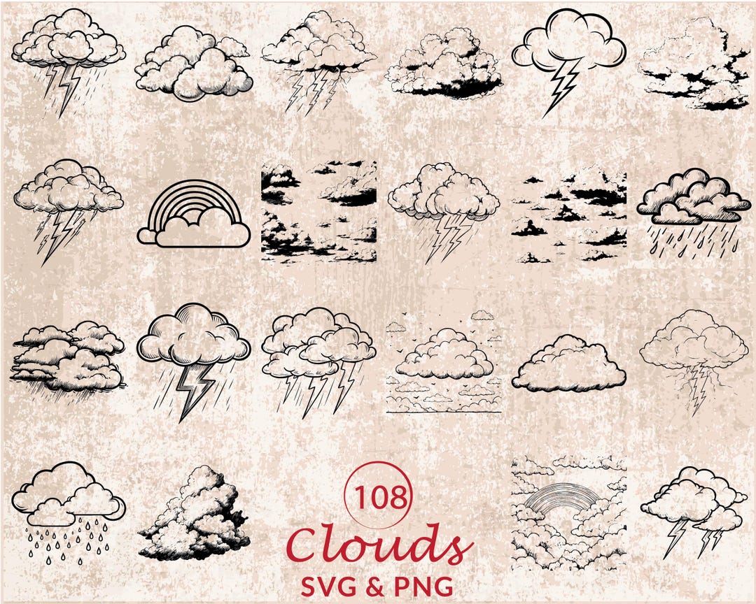 Clouds Silhouette SVG PNG, Sky Clouds Clipart for Cricut Weather Nature ...