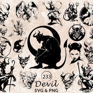 Devil Silhouette SVG PNG, Demon Clipart for Cricut Dark Fantasy Halloween Vector