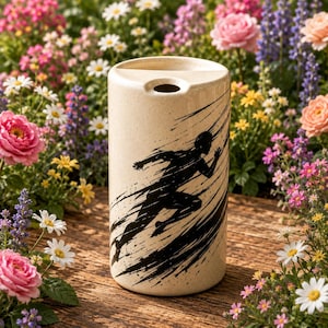 Tazza da viaggio in ceramica fatta a mano / Tazza artistica con silhouette di un corridore (250-500 ml)
