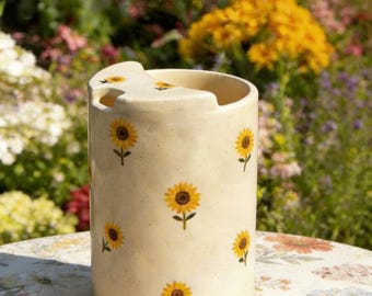 Sonnenblume Reisebecher, handgemachter Keramik Kaffeebecher, Keramik To Go Becher, Geburtstag Muttertagsgeschenk für Sie