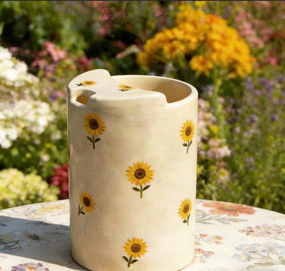 Sunflower Travel Mug, Handmade Ceramic Coffee Tumbler, Pottery To Go Mug, Birthday Mother's Day Gift for Her
