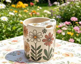 Handgemachter Keramik Becher, Blumenkeramik Reisebecher, Geschenk für Sie