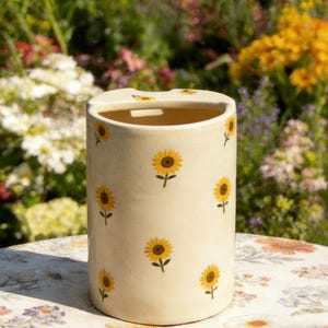 Sunflower Travel Mug, Handmade Ceramic Coffee Tumbler, Pottery To Go Mug, Birthday Mother's Day Gift for Her image 3