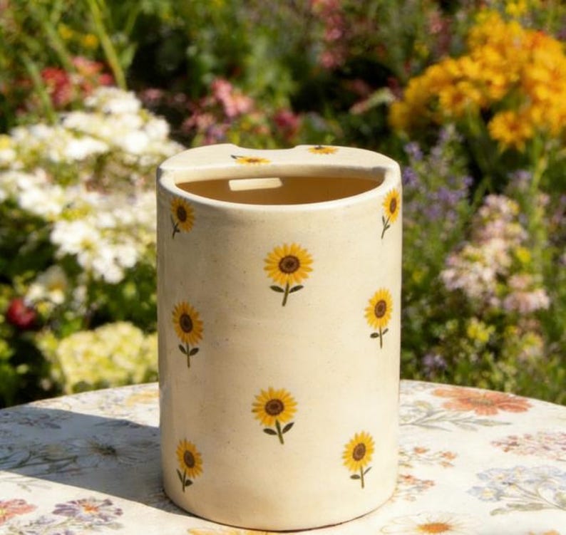 Sunflower Travel Mug, Handmade Ceramic Coffee Tumbler, Pottery To Go Mug, Birthday Mother's Day Gift for Her image 3