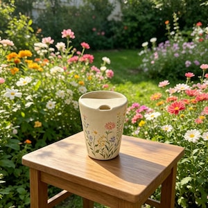Handmade Ceramic Floral Travel Mug, Pottery Coffee Tumbler, To-Go Cup image 5