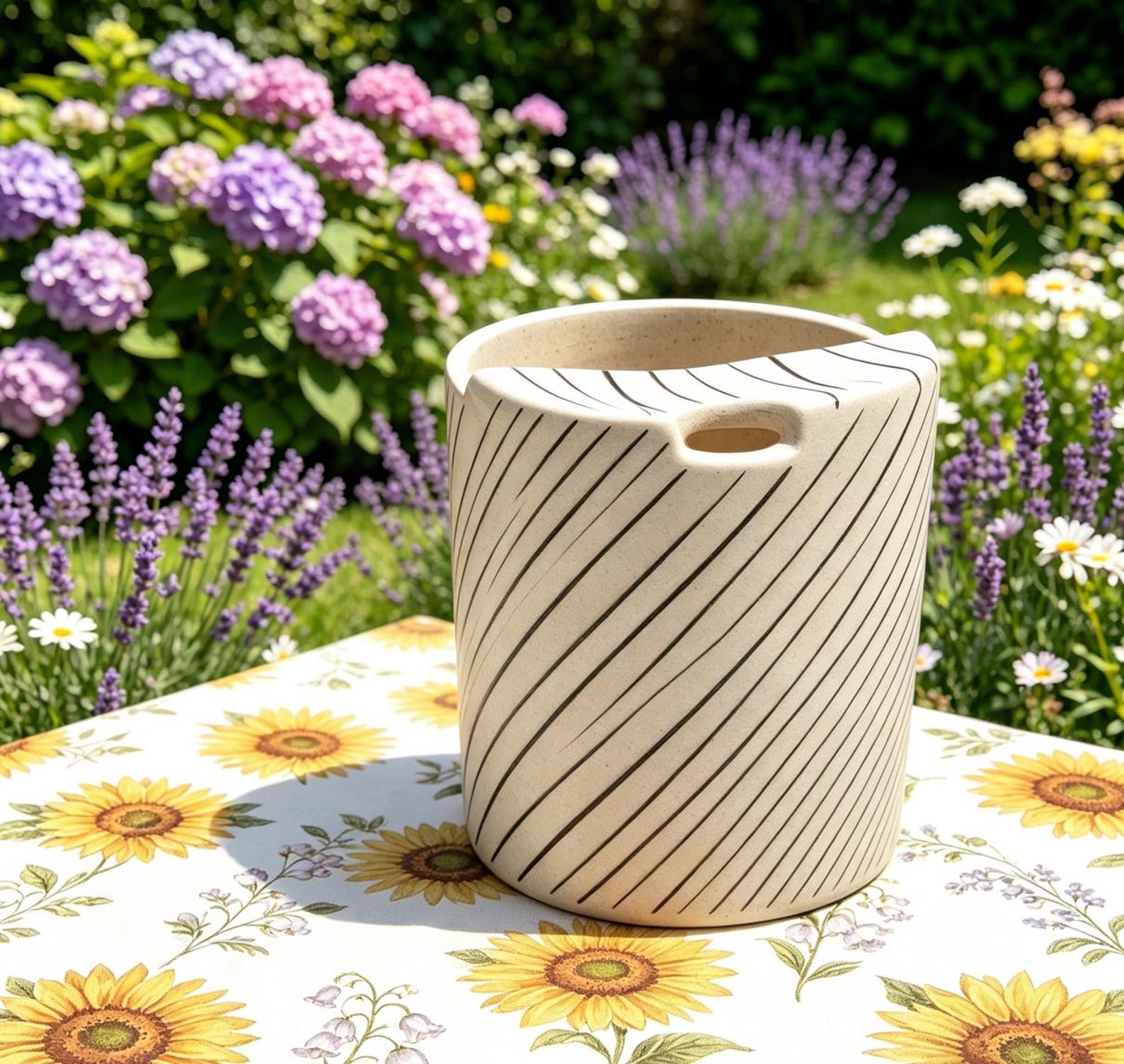 Striped Travel Tumbler, To Go Ceramic Tumbler, Handmade Pottery Mug, Hand-painted Sip Mug, Travel Mug Coffee Cup Unique Gift for Her - 400ML