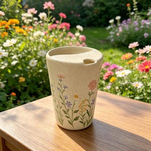 Handgjord keramisk blommig resemugg, keramikkaffemugg, kopp att ta med