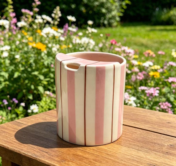 Striped Travel Tumbler, To Go Ceramic Tumbler, Handmade Pottery Mug, Hand-painted Sip Mug, Travel Mug Coffee Cup Unique Gift for Her