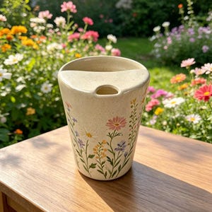 Handmade Ceramic Floral Travel Mug, Pottery Coffee Tumbler, To-Go Cup image 2