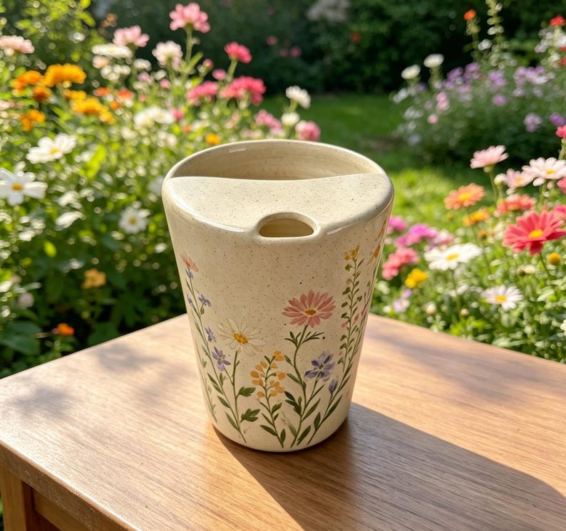 Handmade Ceramic Floral Travel Mug, Pottery Coffee Tumbler, To-Go Cup image 2