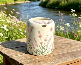 Handgjord keramisk blommig resemugg, keramikkaffemugg, kopp att ta med