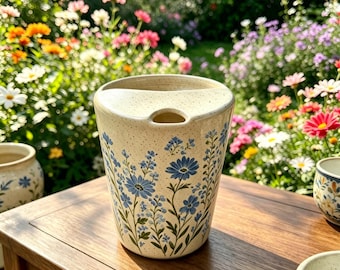 Handgemachter Blumen Reisebecher aus Keramik, Keramik Kaffeebecher, To-Go-Tasse