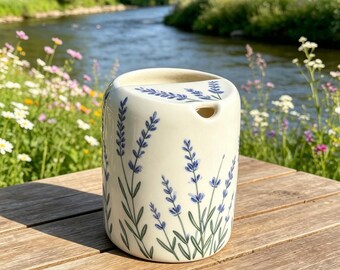Handgjord keramisk blommig resemugg, keramikkaffemugg, kopp att ta med