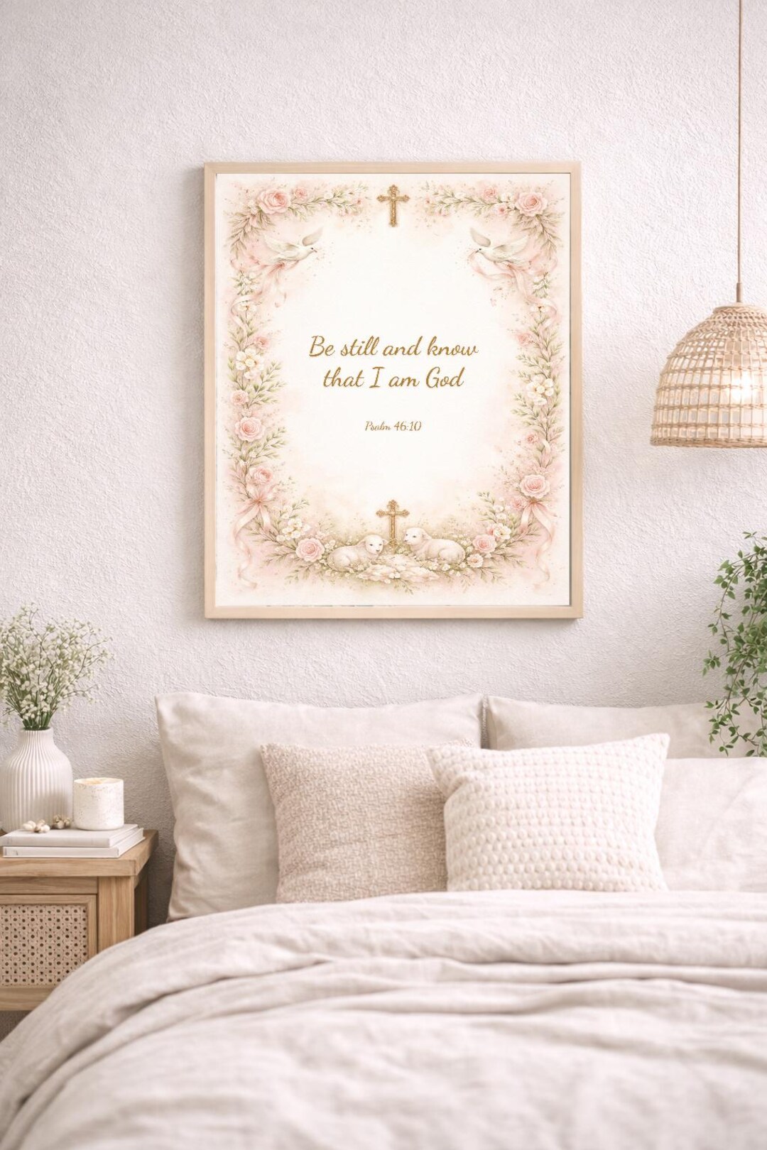 Psalm 46:10 Bible Verse Wall Art | Vintage Watercolor Floral Scripture ...