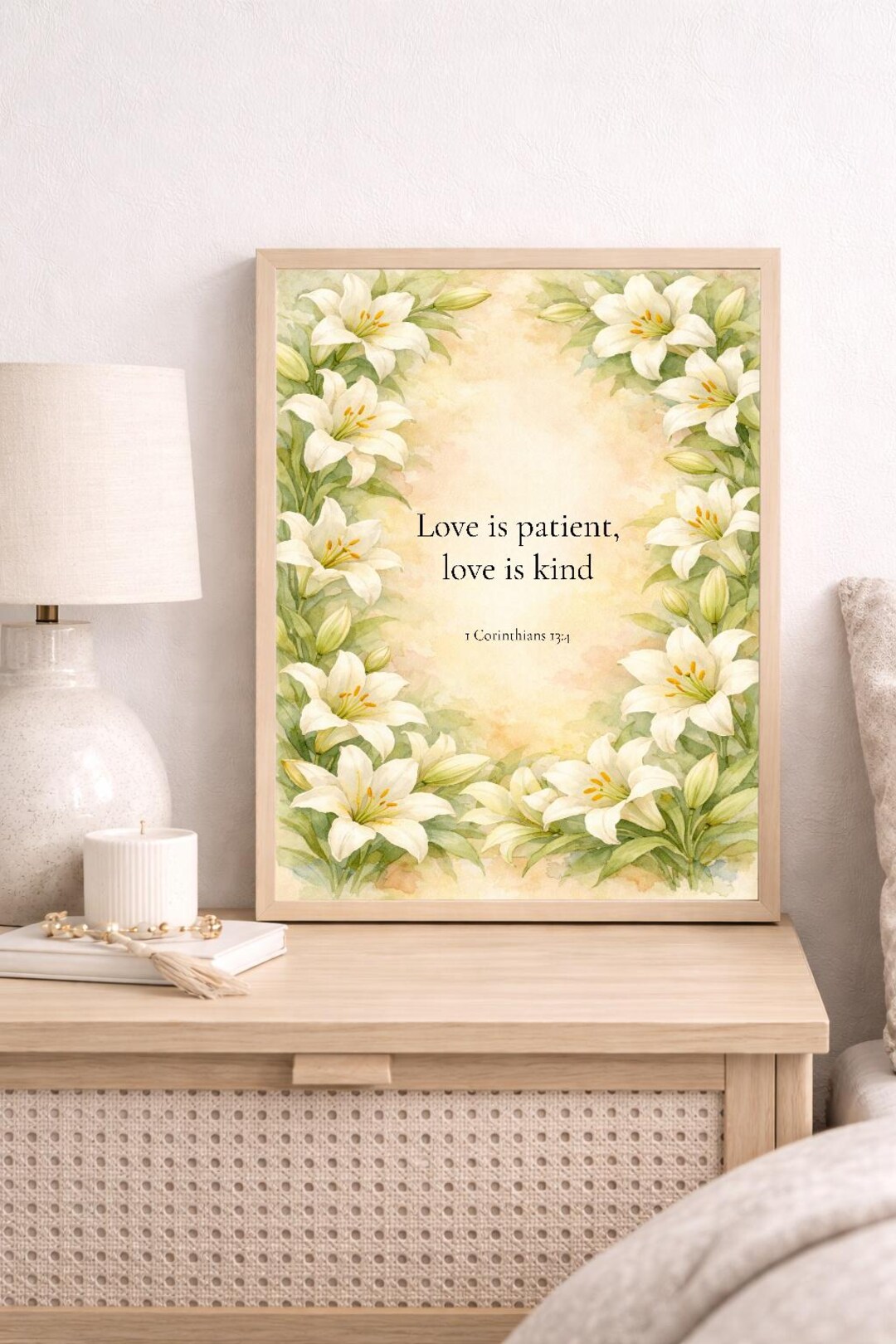 1 Corinthians 13:4 Bible Verse Wall Art | Easter Lily Floral Scripture ...