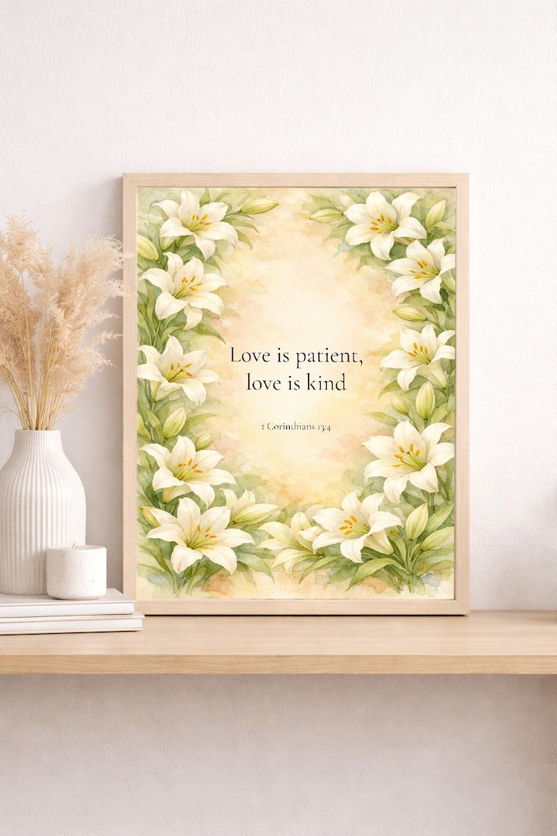 1 Corinthians 13:4 Bible Verse Wall Art | Easter Lily Floral Scripture ...