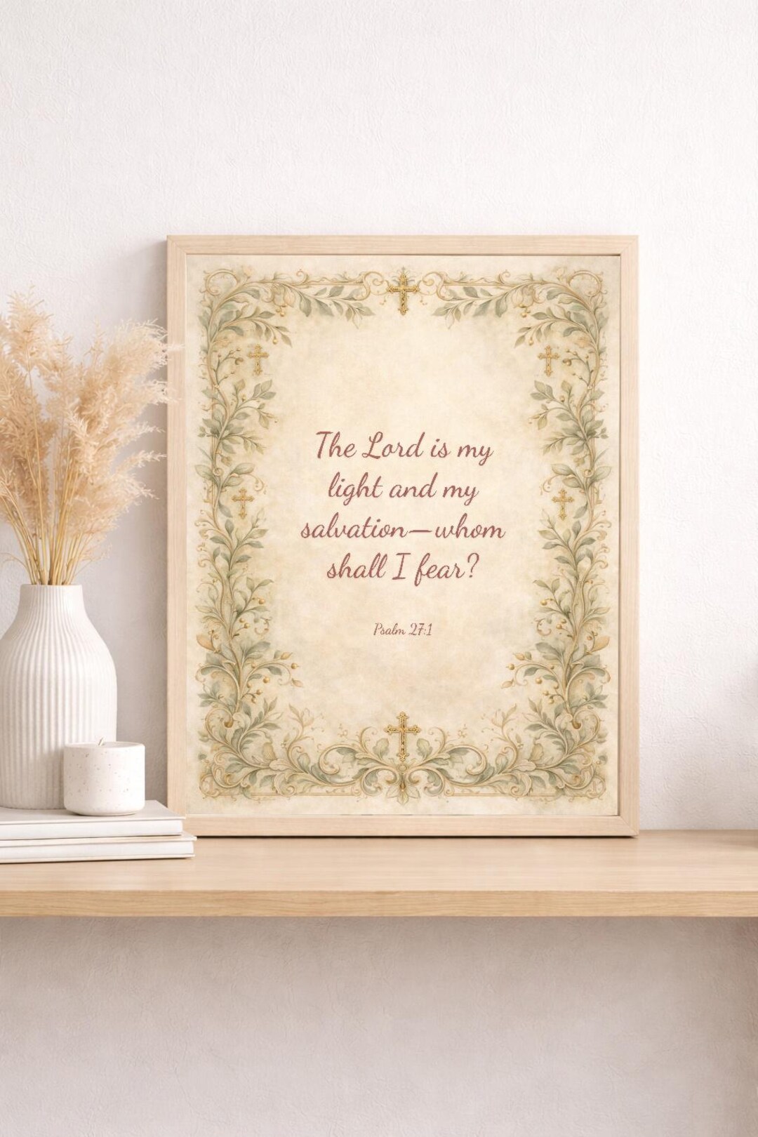 Psalm 27:1 Bible Verse Wall Art | Botanical Cross Scripture Print ...