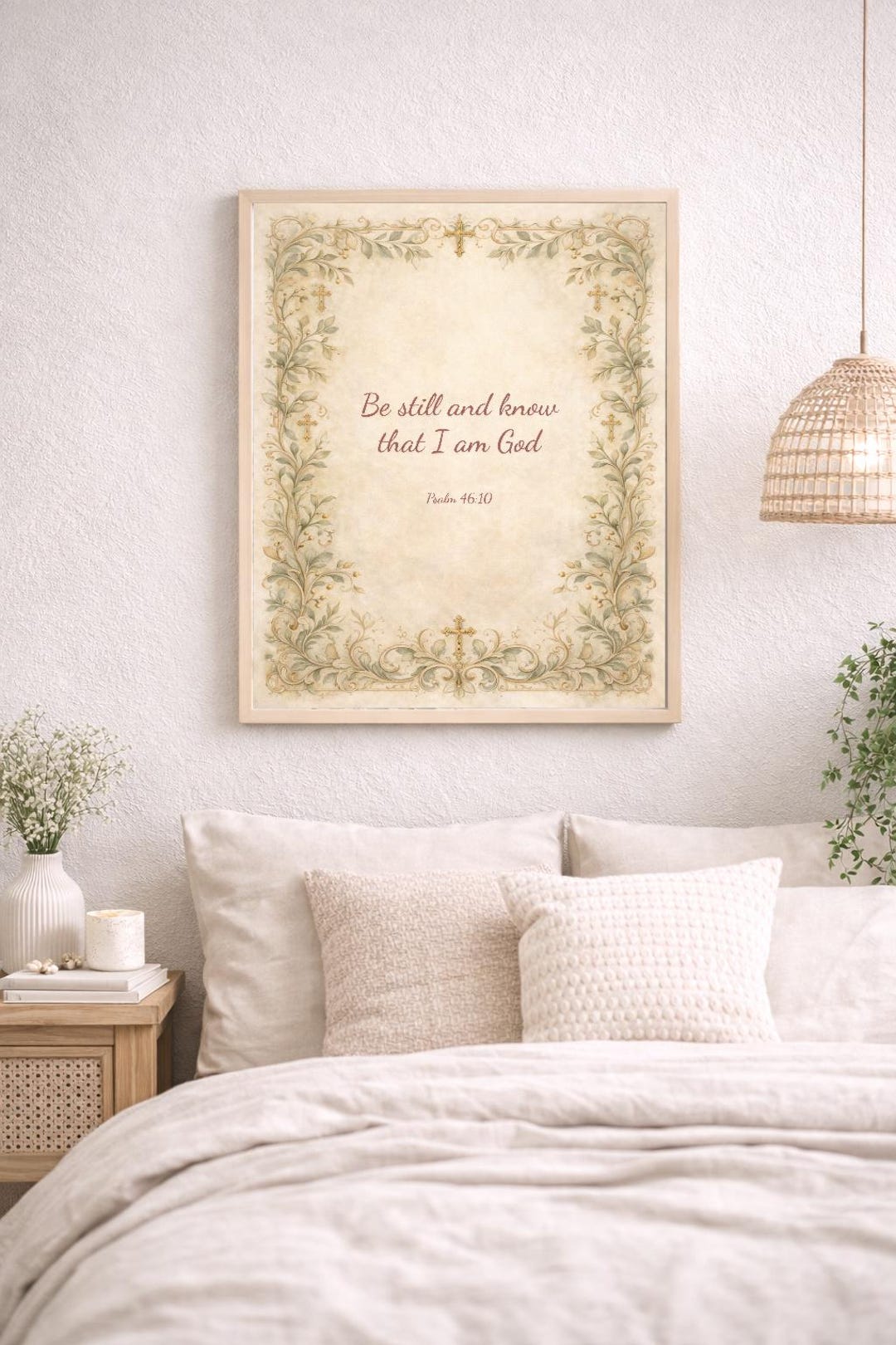 Psalm 46:10 Bible Verse Wall Art Printable | Botanical Cross Christian ...