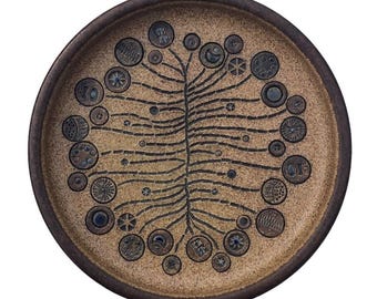 Heinz Theo Dietz | Cerámica de estudio | Plato de artista de 21,5 cm de diámetro, hecho a mano, firmado a mano, modelo 9A, vintage, Alemania