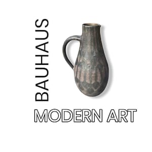 Liselotte Bisang | bauhaus jug art pottery | 11.81 inches| handmade unique carafe in brown blue ceramic terracotta vintage 50s germany