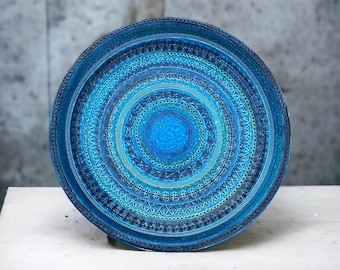 Plato y cuenco Bitossi Rimini Blu XXL | Cerámica italiana Aldo Londi | 35 cm (13,77 pulgadas) Estilo moderno de mediados de siglo | Cerámica de estudio vintage de los años 60 y 70