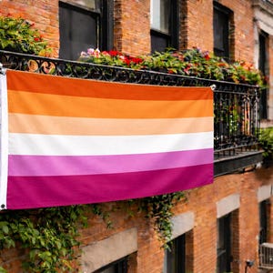 Lesbisk Pride-flagga 150 x 90 cm | HBTQ-lesbisk flagga utomhus/inomhus | Stor regnbågsbanderoll