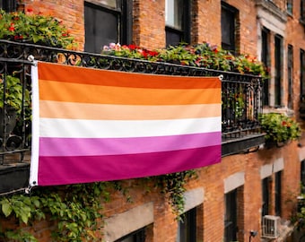 レズビアンプライドフラッグ 3 x 5 フィート (150 x 90 cm) | LGBT レズビアンフラッグ 屋外屋内用 | 大型レインボーバナー