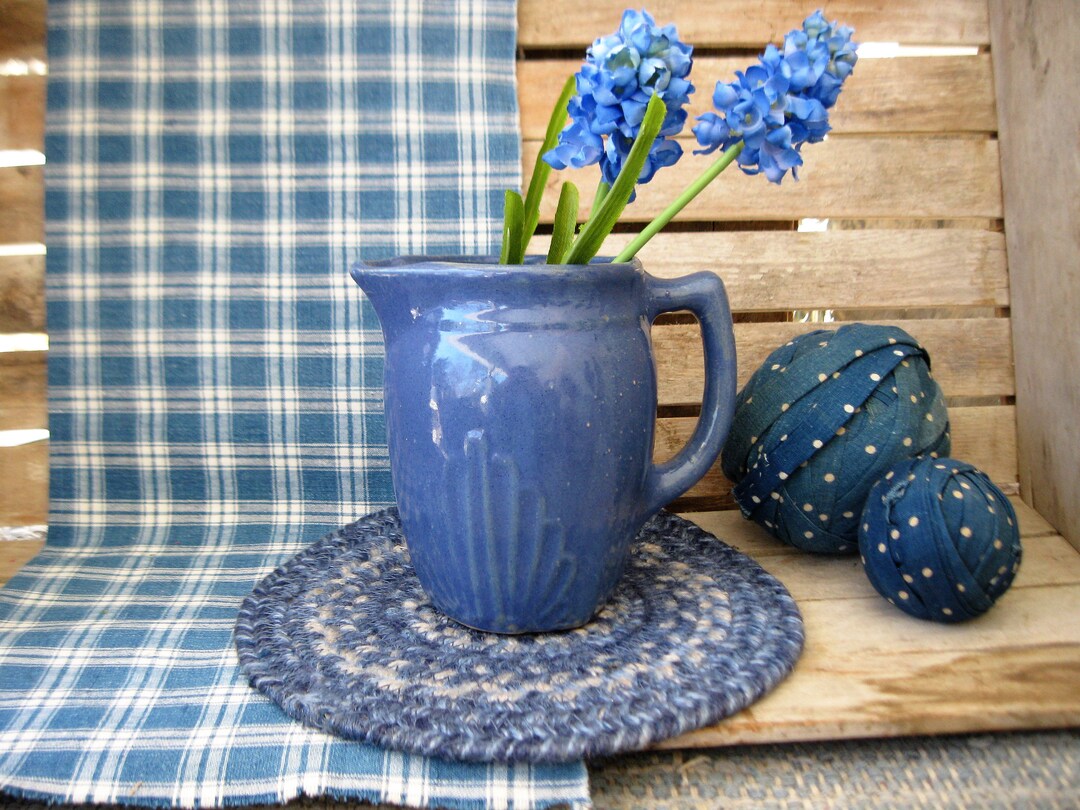 Antique Cobalt Blue Glaze Stoneware Pottery Pitcher Etsy