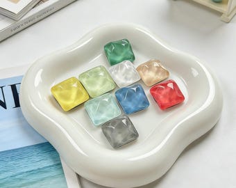 Mini Crystal Magnet Set: Handmade Square Pastel Fridge Magnets with Glossy Ripple Pattern, Modern Minimalist Office Decor, Gift For Her