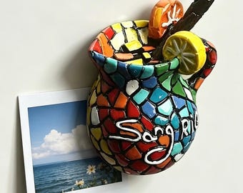 Sangria Fridge Magnet: Homemade Colourful Mosaic Madrid Souvenir, Kitchen Refrigerator Resin Magnet, Spanish Realistic Miniature Home Decor