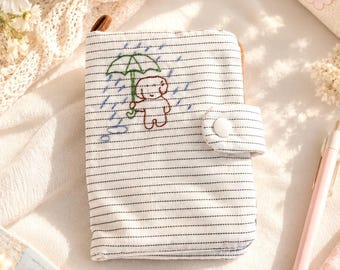 Rainy Puppy Passport Holder, Striped Fabric Travel Wallet with Card Slots and Zip Pocket, Cute Travel Organiser, Gift for Her