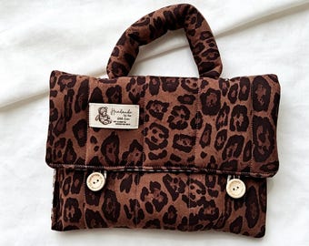 Leopard Print Kindle Sleeve: Handmade Fabric Padded Book Sleeve With handle, Animal Print Kindle Pouch, Stylish iPad Cover