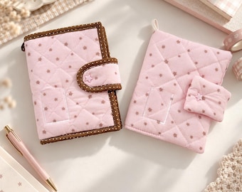 Quilted A5 A6 Journal Cover, Pink Star Notebook Cover, Cute Padded Journal Sleeve, Girly Star Journal Accessory