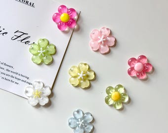 8pc Pastel Floral Magnet Set, Daisy Fridge Magnets, Crystal Flower magnetic photo holder, Home Office Accessory Decor, Housewarming Gift