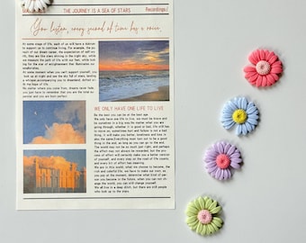 5pc Flower Magnet Set: Mini Coloured Pedal Daisy Fridge Magnets, Floral Whiteboard Magnets, Cork Board Push Pins, Kwaii Holding Photo Magnet