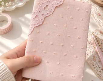 Romantic Notebook Cover: Handmade Swiss Dot Fabric A5 A6 Notebook Sleeve, Coquette Journal Cover, Adjustable Book Jacket, Gift For Her
