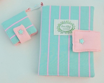 Mint Green Stripe Book Cover: Pastel Fabric Padded Journal Cover With Mini Pocket, Coquette Notebook Cover, Graduation Gift for Book Lover