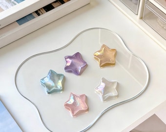 5pc Glitter Pastel Stars Magnet Set: Mini Colorful Sparkle Fridge Magnets, Decorative Cute Whiteboard Accessory, Appealing Little Home Decor