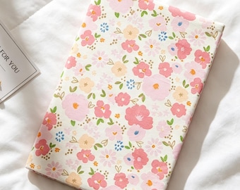 Pink Floral Book Cover: Handmade Fabric Book Sleeve, Spring Flower Journal Cover, Coquette Notebook Protector, Gift for Book Lover