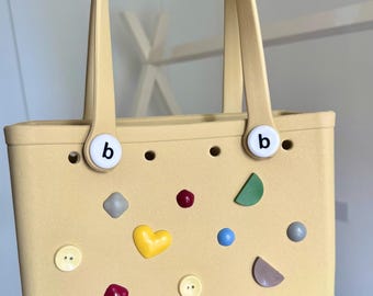 10pc Colourful Bag Charms Set For EVA Bags, Beach Tote Bag Accessories, Kawaii Shoe Decorations, Heart and Button Shoe Charms Set