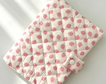 Fruity Strawberry Journal Cover: Sweet Padded A5 A6 Notebook Sleeve, Cottagecore Quilted Book Jacket, Reading Journaling Gift For Her