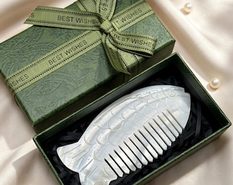 Handmade Fish Comb, Natural Seashell Scalp Therapy, Self Care Wellness Gift, Unique Birthday Gift With Card for Her, Mother's Day