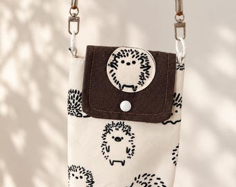 Hedgehog Crossbody Phone Bag, Canvas Mobile Phone Pouch, Small Patchwork Shoulder Bag, Travel Passport Pouch, Cute Animal Bag